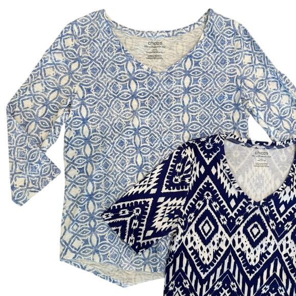 Chico’s The Ultimate Tee Size Small Blue White Cotton Bundle - Picture 3 of 7